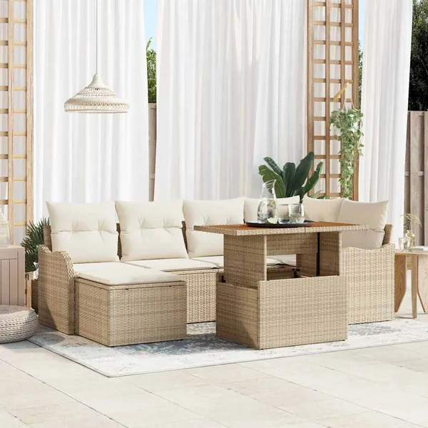 Ensemble de canapé de jardin 7 pcs Beige Poly rotin