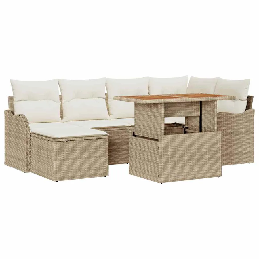 Ensemble de canapé de jardin 7 pcs Beige Poly rotin - 2