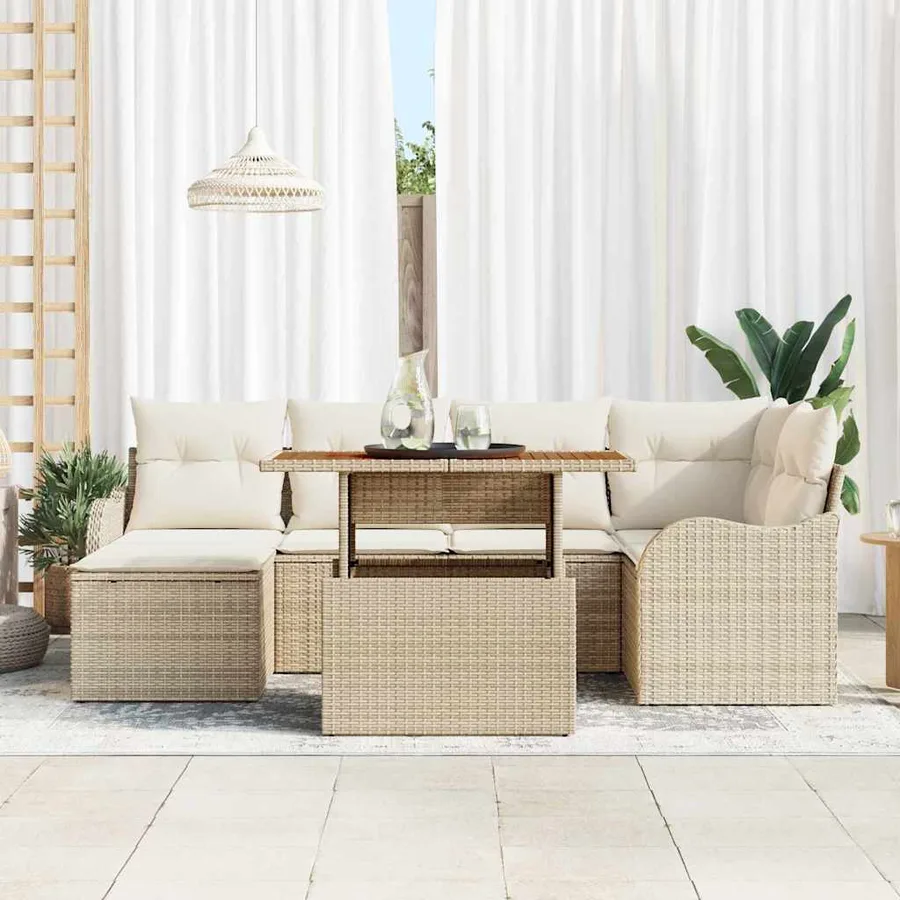 Ensemble de canapé de jardin 7 pcs Beige Poly rotin - 3