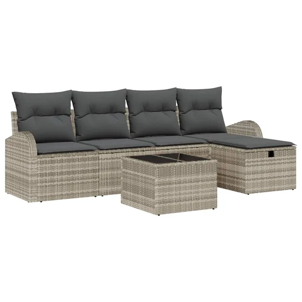 Ensemble de Canapés avec coussin 6 pcs Gris clair polyrotin
