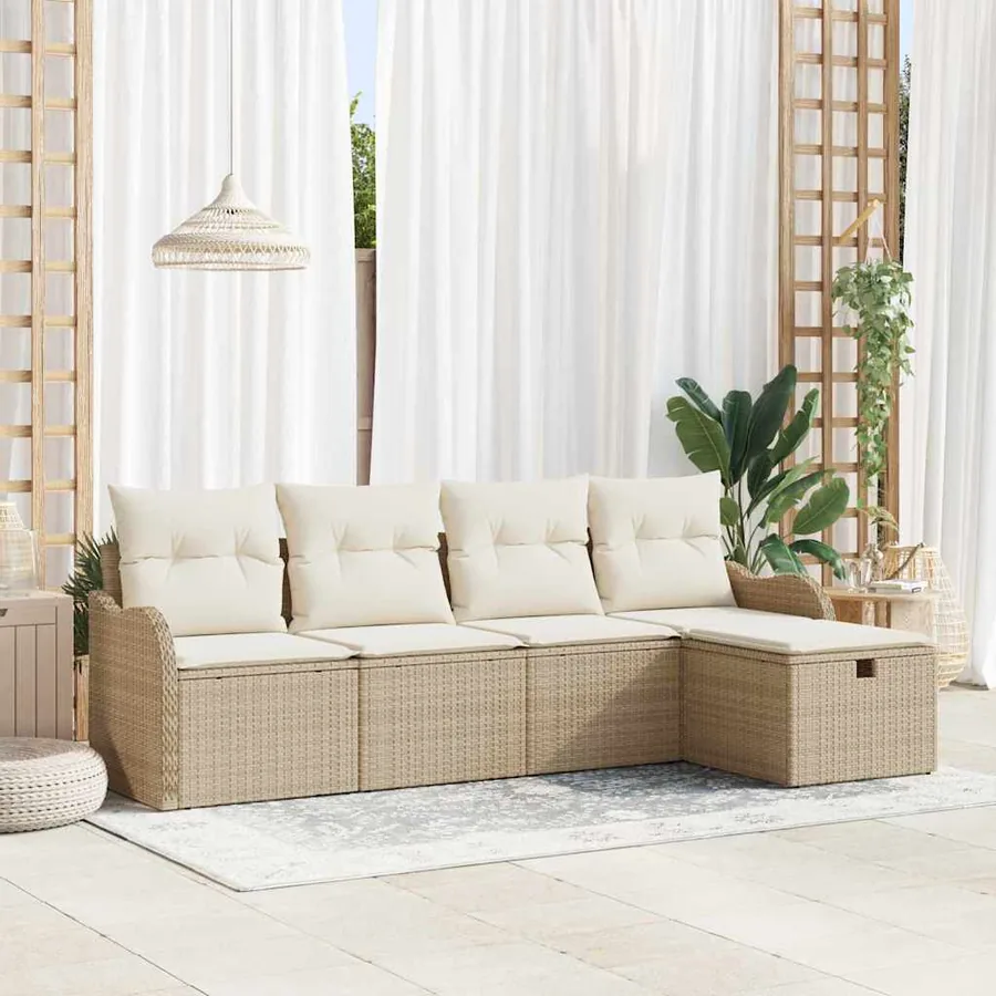Ensemble de canapé de jardin 5 pcs Beige Poly rotin