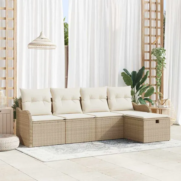Ensemble de canapé de jardin 5 pcs Beige Poly rotin