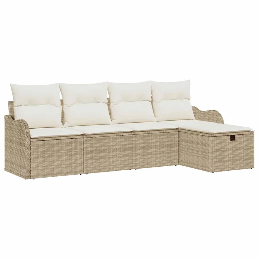 Ensemble de canapé de jardin 5 pcs Beige Poly rotin - 2