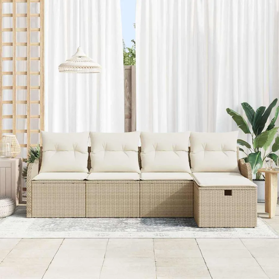 Ensemble de canapé de jardin 5 pcs Beige Poly rotin - 3