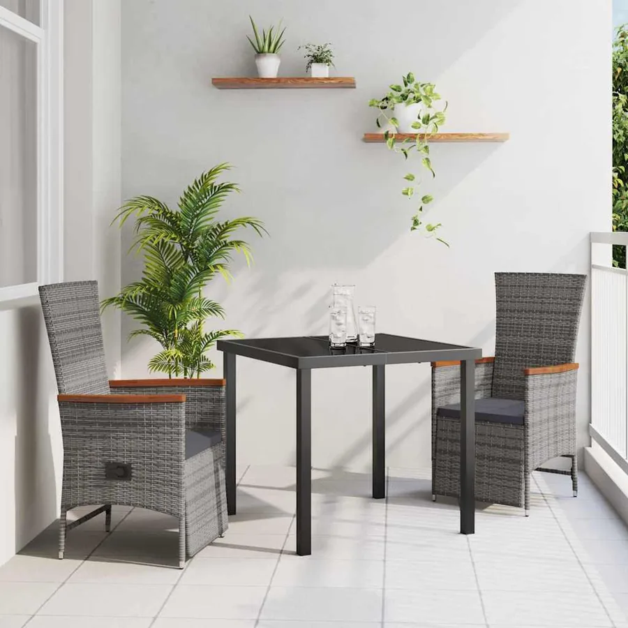 Ensemble de salle à manger pour jardin 3 pcs Gris polyrotin
