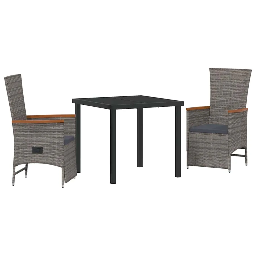Ensemble de salle à manger pour jardin 3 pcs Gris polyrotin - 2