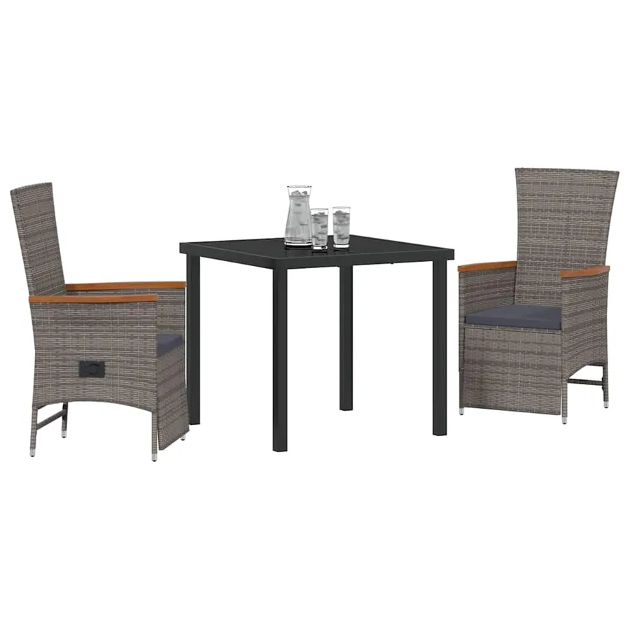 Ensemble de salle à manger pour jardin 3 pcs Gris polyrotin - 3