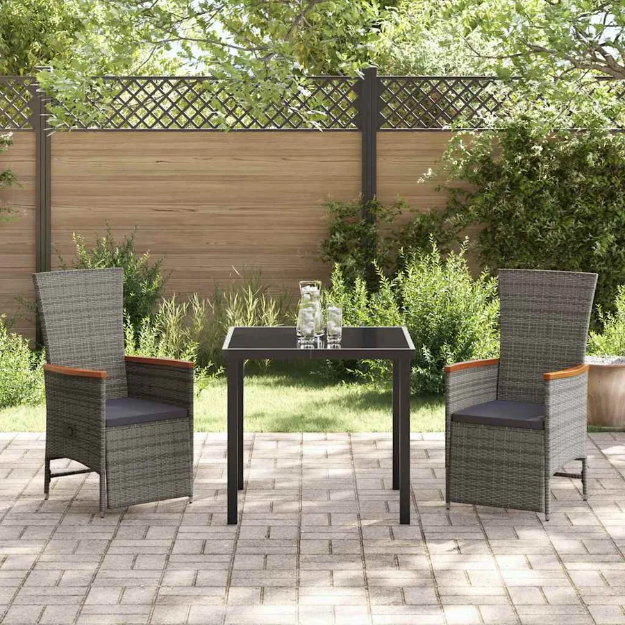 Ensemble de salle à manger pour jardin 3 pcs Gris polyrotin - 4