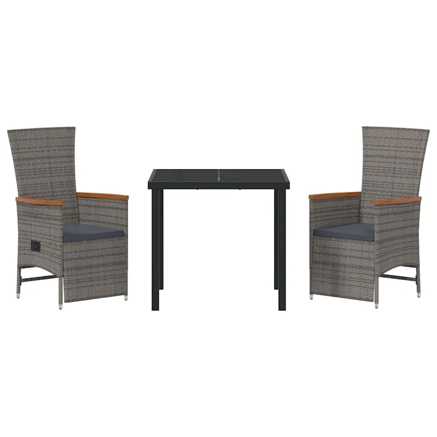 Ensemble de salle à manger pour jardin 3 pcs Gris polyrotin - 7