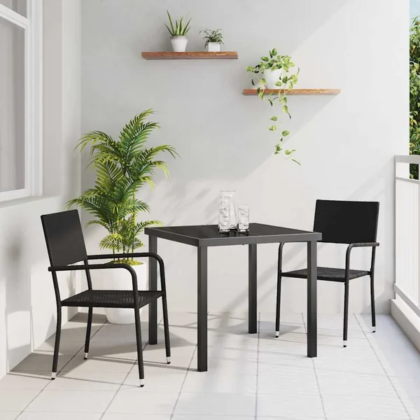 Ensemble de salle à manger pour jardin 3 pcs Noir polyrotin