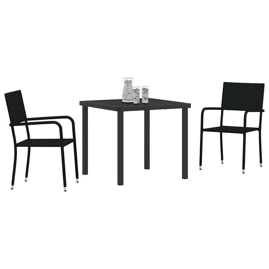 Ensemble de salle à manger pour jardin 3 pcs Noir polyrotin - 3