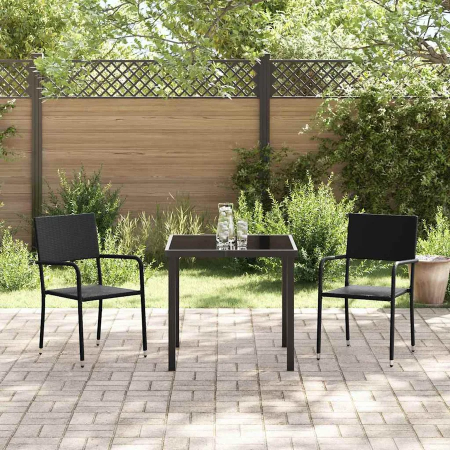 Ensemble de salle à manger pour jardin 3 pcs Noir polyrotin - 4