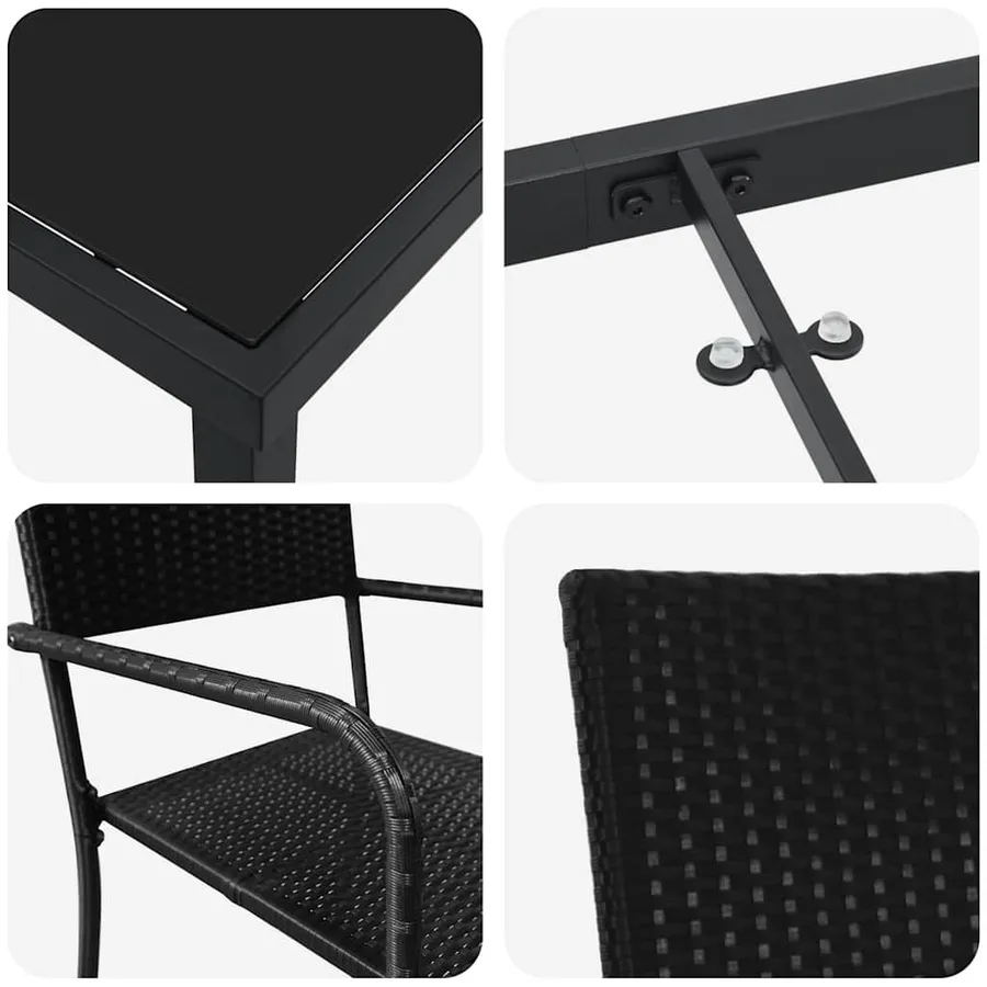 Ensemble de salle à manger pour jardin 3 pcs Noir polyrotin - 9