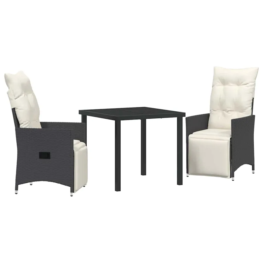 Ensemble de salle à manger pour jardin 3 pcs Noir polyrotin - 2