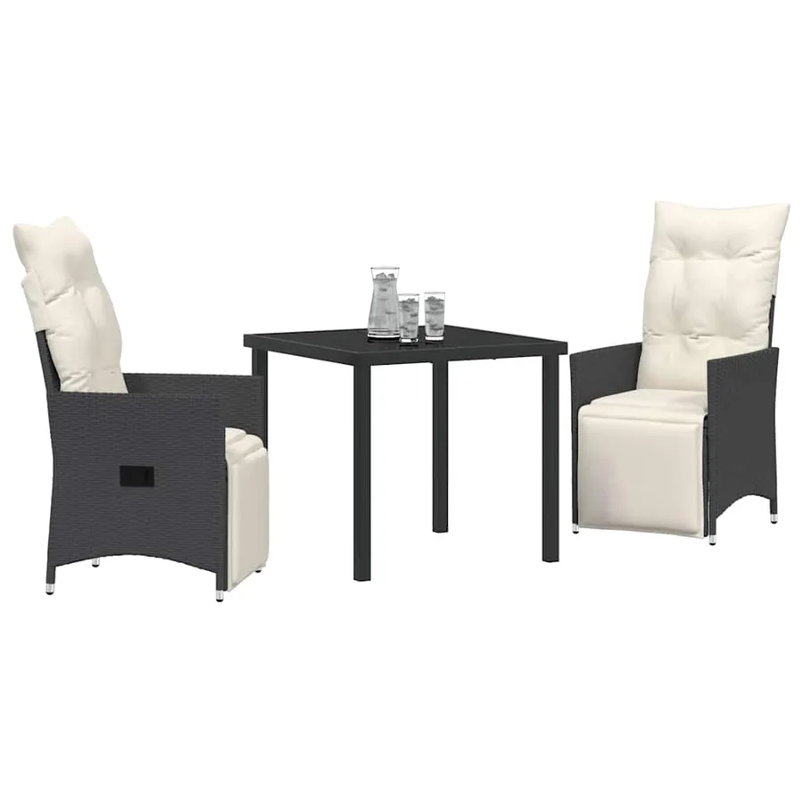 Ensemble de salle à manger pour jardin 3 pcs Noir polyrotin - 3
