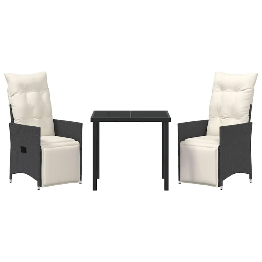 Ensemble de salle à manger pour jardin 3 pcs Noir polyrotin - 7