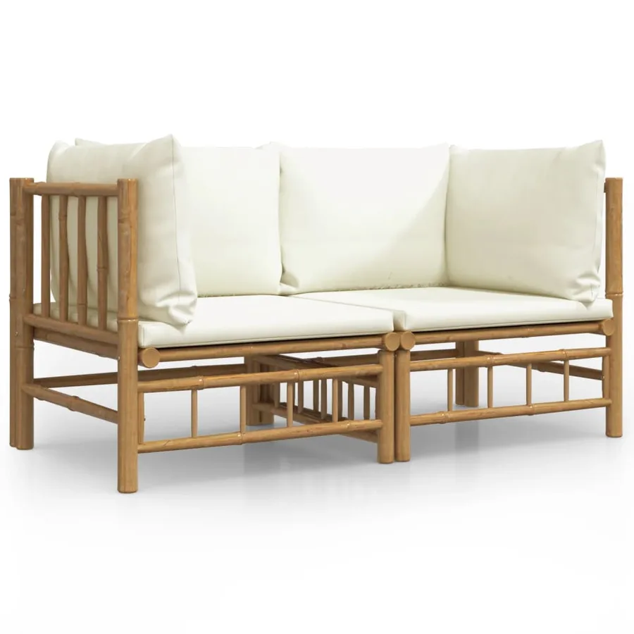 Canapés d'angle de jardin avec coussins blanc crème 2pcs bambou - 2
