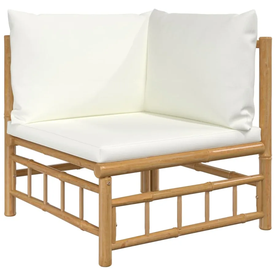 Canapés d'angle de jardin avec coussins blanc crème 2pcs bambou - 4
