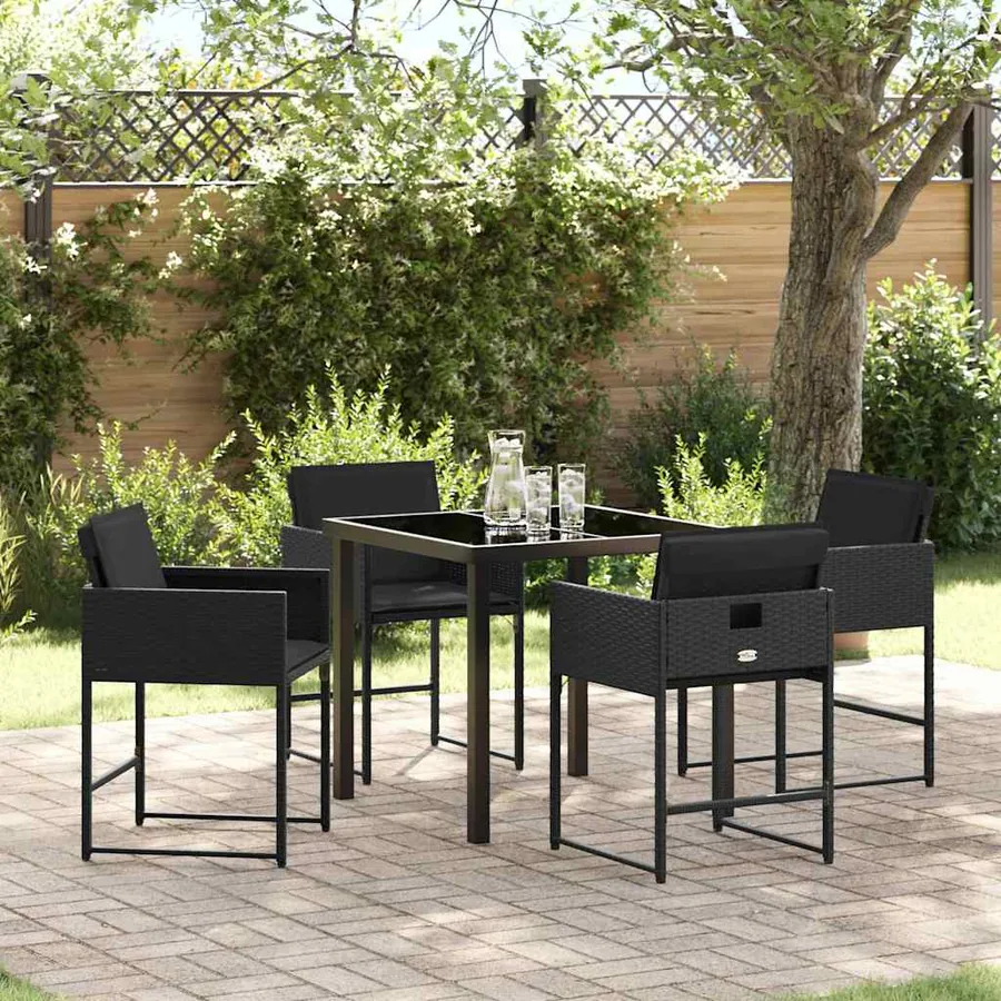 Ensemble de salle à manger pour jardin 5 pcs Noir polyrotin