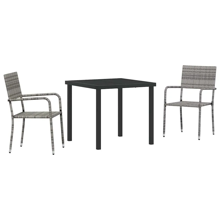 Ensemble de salle à manger pour jardin 3 pcs Gris polyrotin - 2