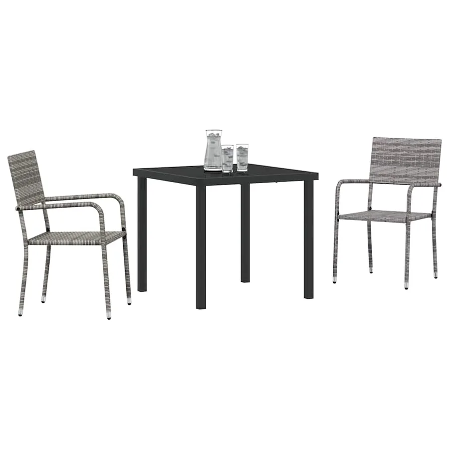 Ensemble de salle à manger pour jardin 3 pcs Gris polyrotin - 3