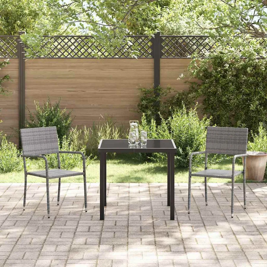 Ensemble de salle à manger pour jardin 3 pcs Gris polyrotin - 4