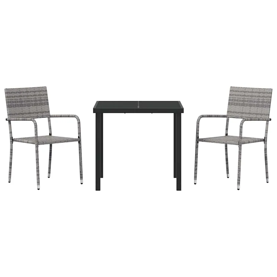 Ensemble de salle à manger pour jardin 3 pcs Gris polyrotin - 7