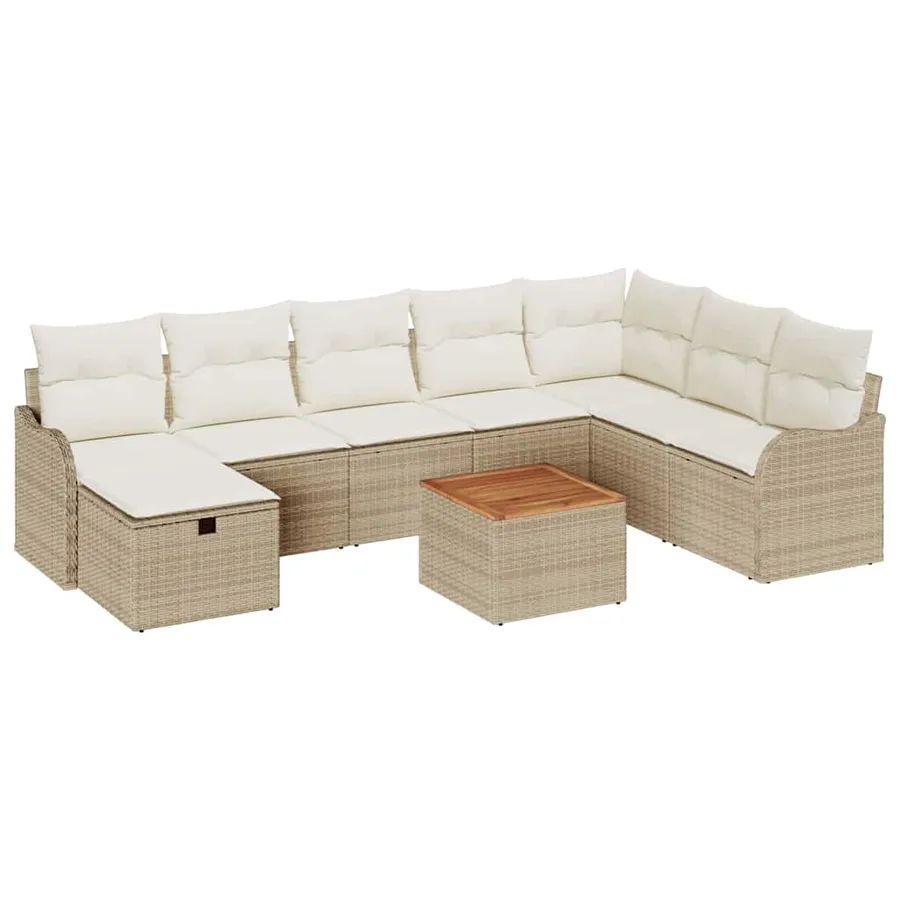 Ensemble de canapé de jardin 9 pcs Beige Poly rotin - 2