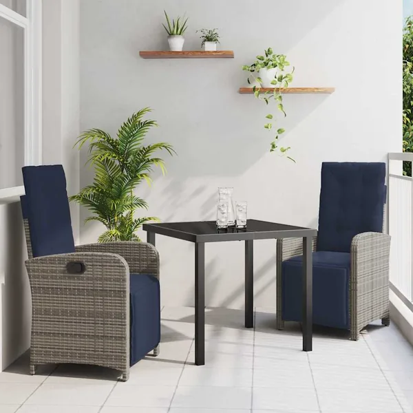 Ensemble de salle à manger pour jardin 3 pcs Gris polyrotin