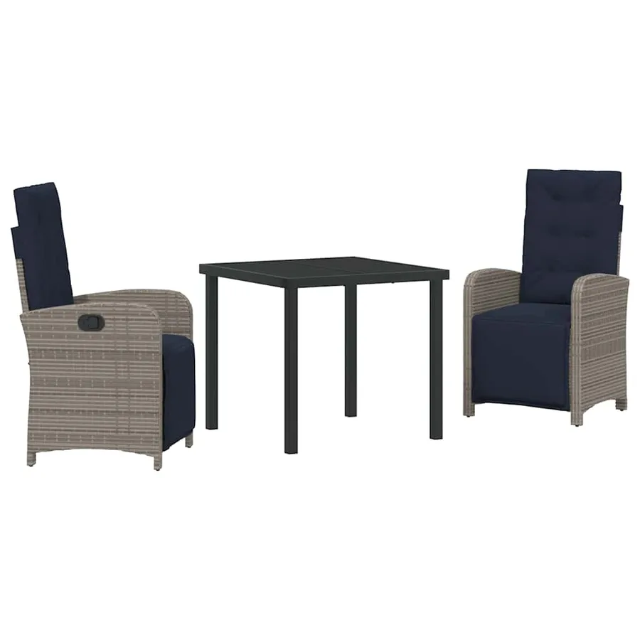 Ensemble de salle à manger pour jardin 3 pcs Gris polyrotin - 2
