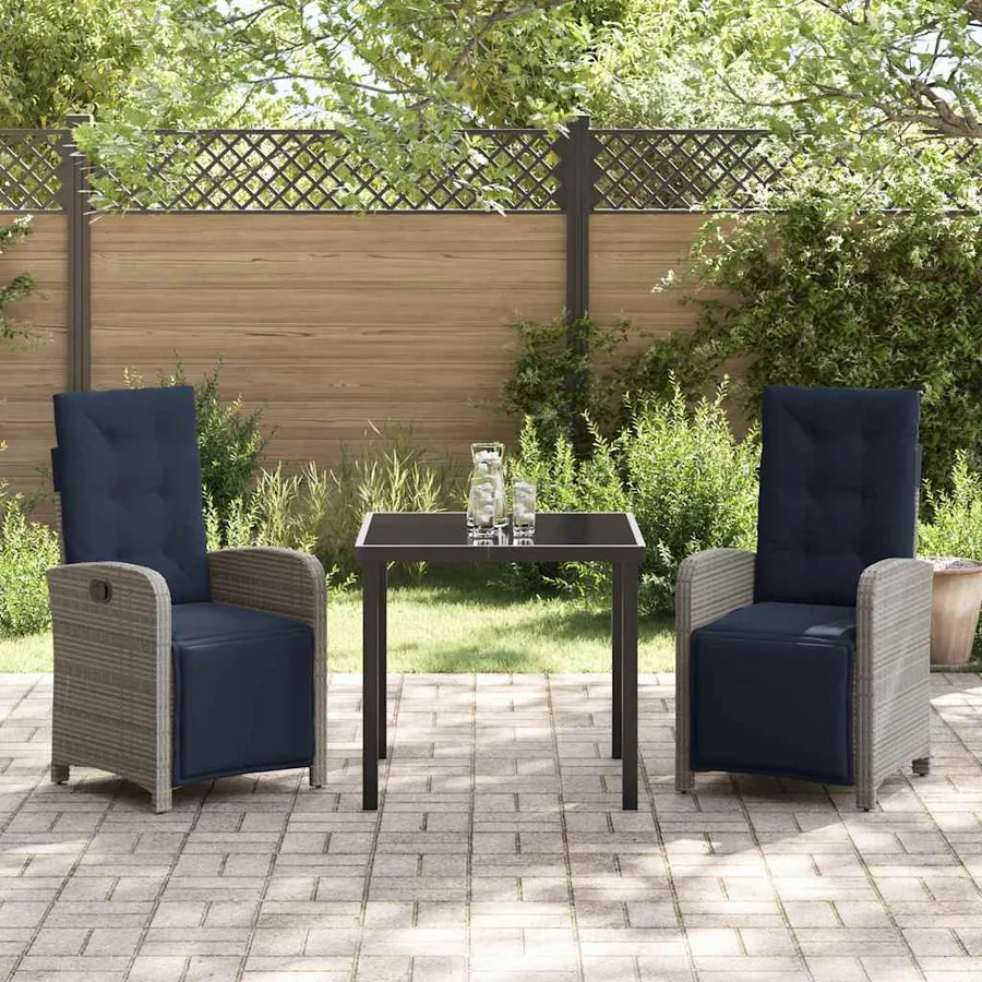 Ensemble de salle à manger pour jardin 3 pcs Gris polyrotin - 4
