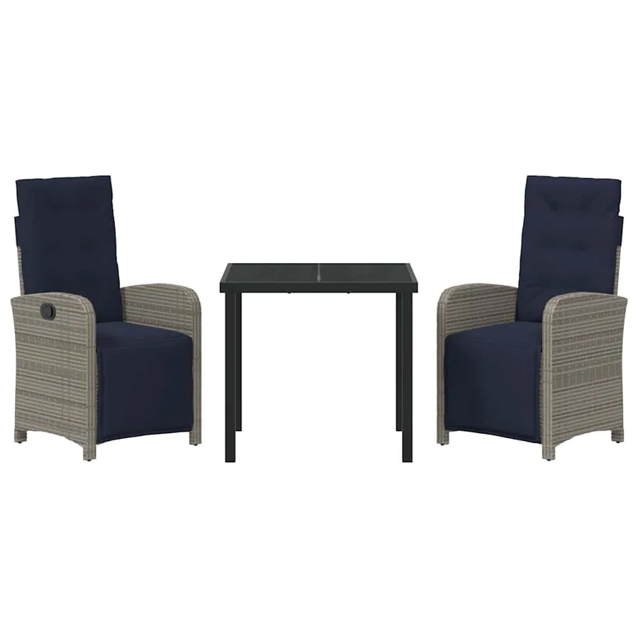 Ensemble de salle à manger pour jardin 3 pcs Gris polyrotin - 7