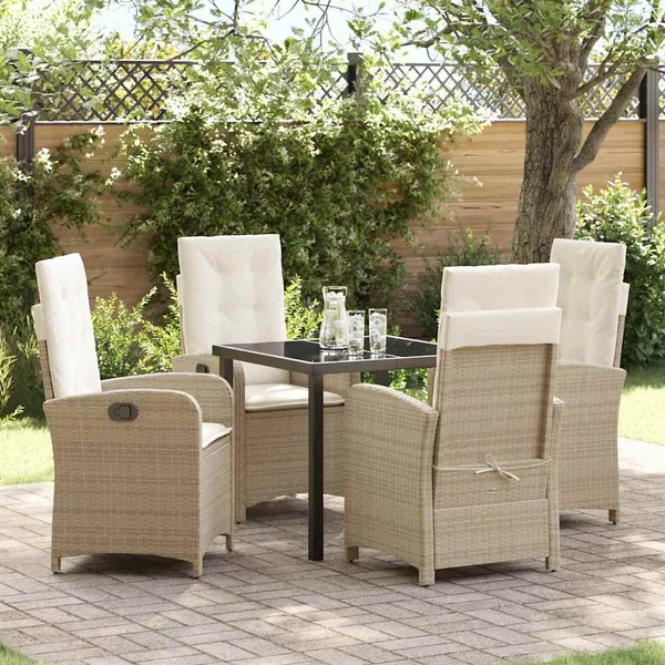 Ensemble de salle à manger pour jardin 5 pcs Beige polyrotin