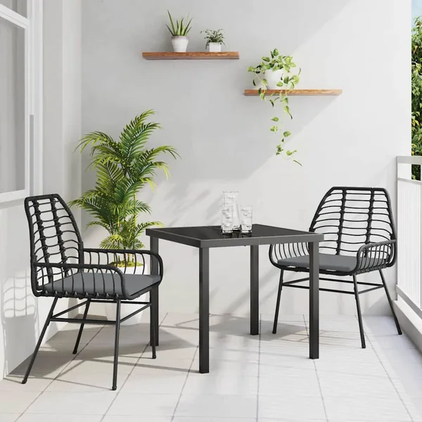 Ensemble de salle à manger pour jardin 3 pcs Noir polyrotin