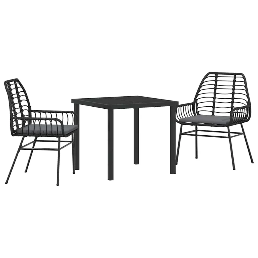 Ensemble de salle à manger pour jardin 3 pcs Noir polyrotin - 2