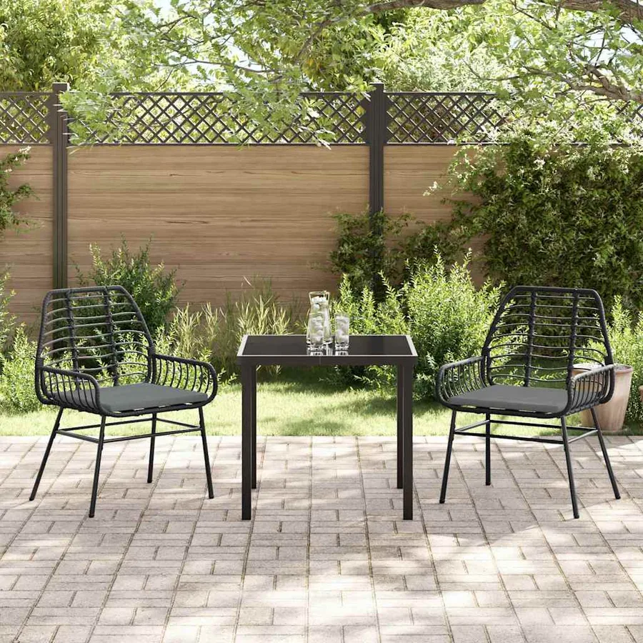 Ensemble de salle à manger pour jardin 3 pcs Noir polyrotin - 4
