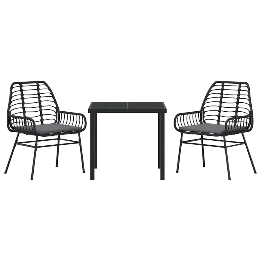 Ensemble de salle à manger pour jardin 3 pcs Noir polyrotin - 7