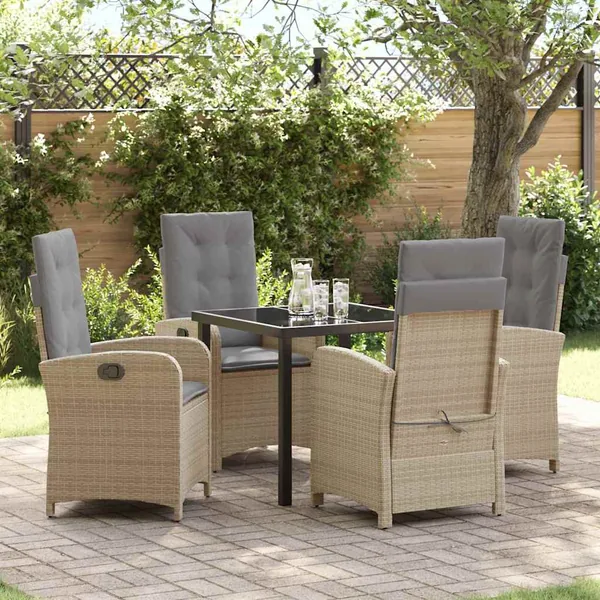 Ensemble de salle à manger pour jardin 5 pcs Beige polyrotin