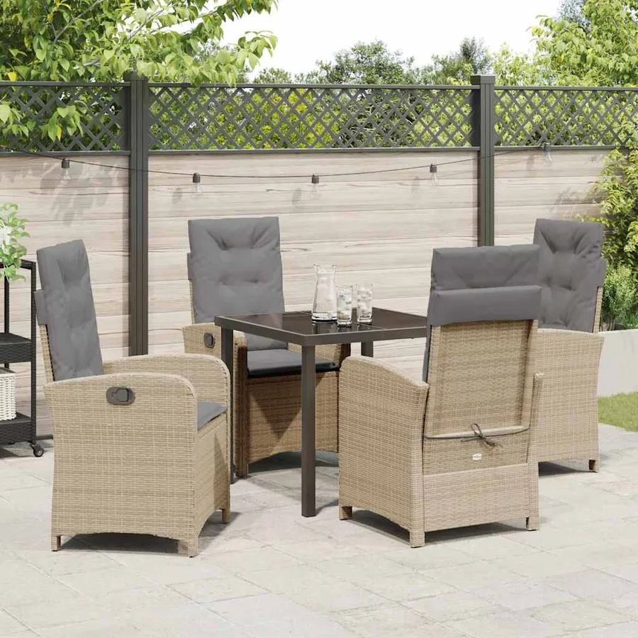 Ensemble de salle à manger pour jardin 5 pcs Beige polyrotin - 3