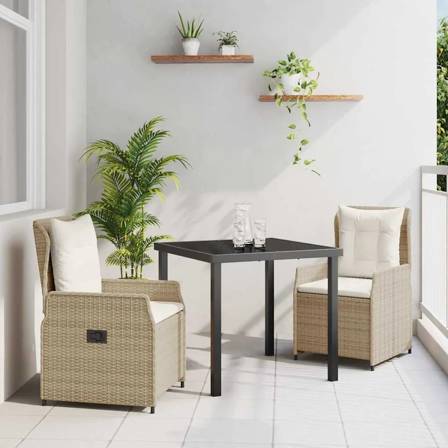 Ensemble de salle à manger pour jardin 3 pcs polyrotin