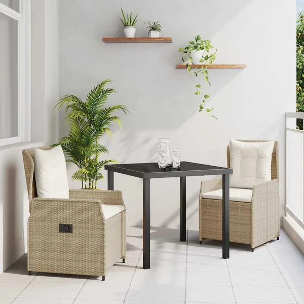 Ensemble de salle à manger pour jardin 3 pcs polyrotin