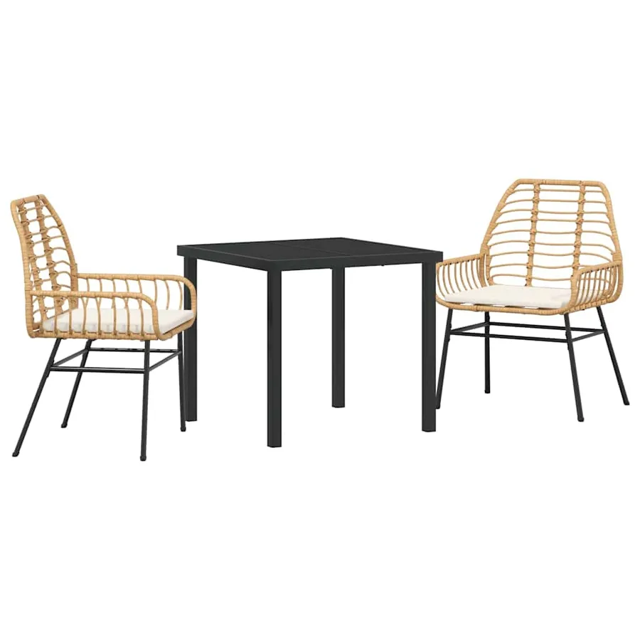 Ensemble de salle à manger pour jardin 3 pcs Marron polyrotin - 2