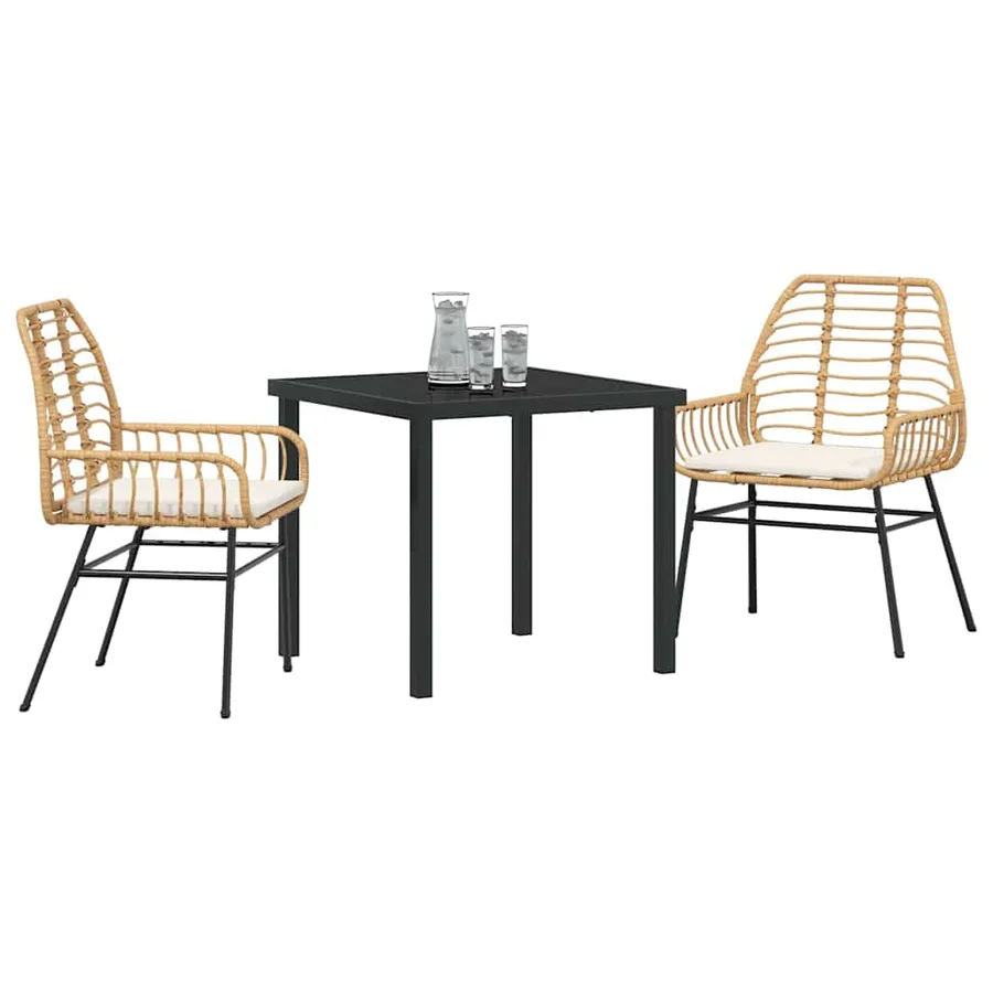 Ensemble de salle à manger pour jardin 3 pcs Marron polyrotin - 3