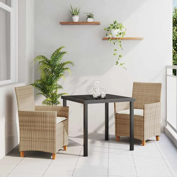 Ensemble de salle à manger pour jardin 3 pcs Beige polyrotin
