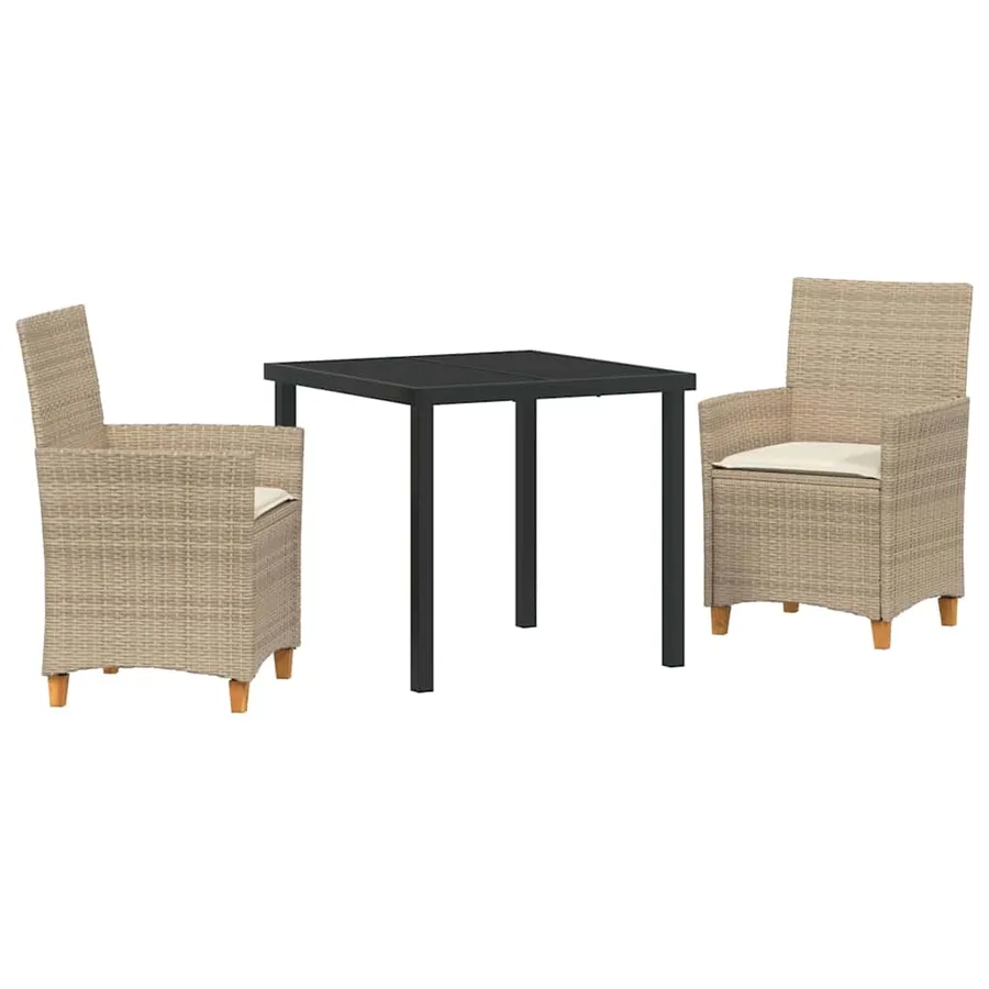 Ensemble de salle à manger pour jardin 3 pcs Beige polyrotin - 2