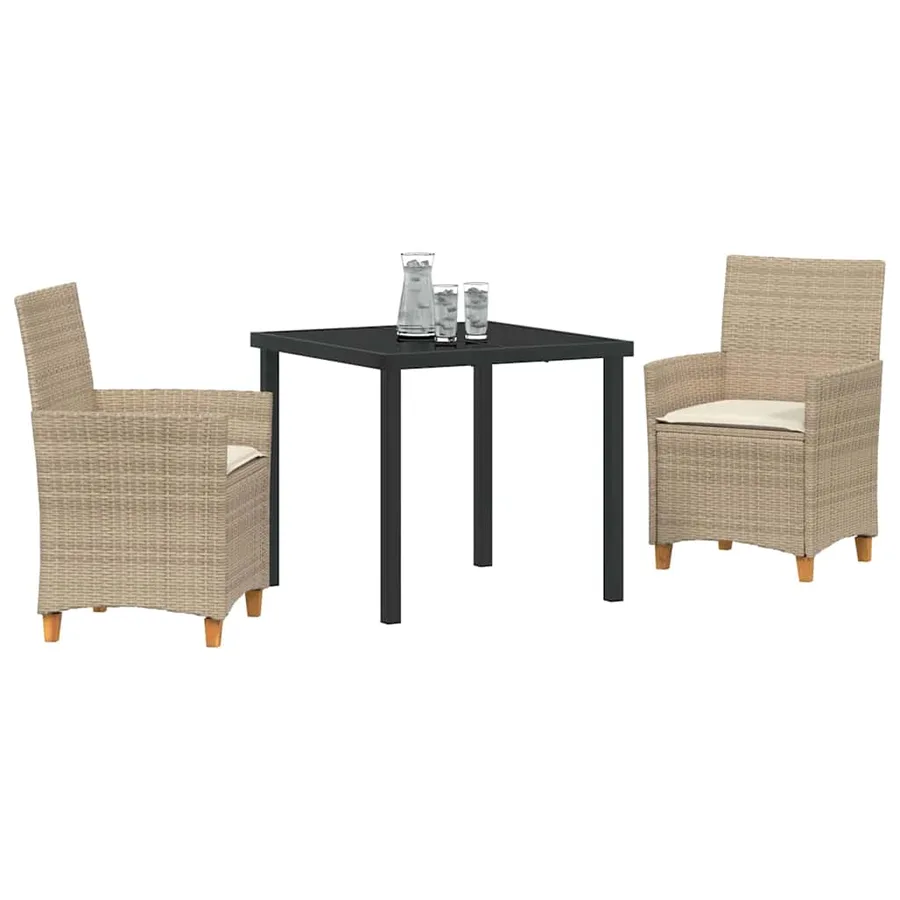 Ensemble de salle à manger pour jardin 3 pcs Beige polyrotin - 3
