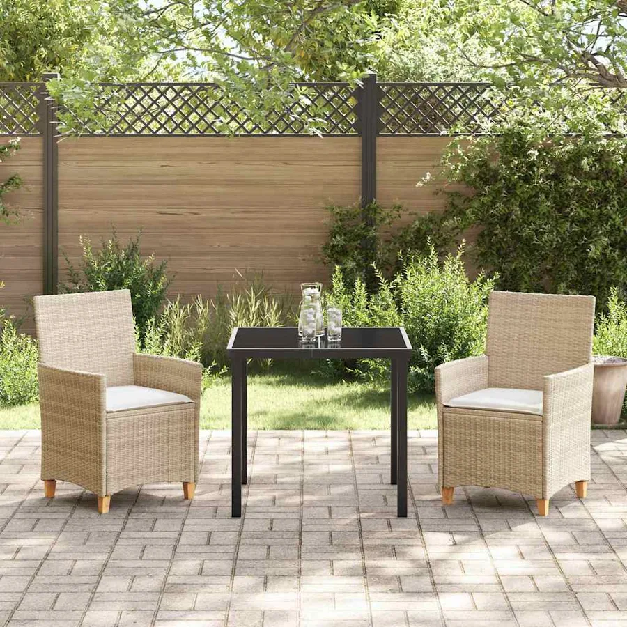 Ensemble de salle à manger pour jardin 3 pcs Beige polyrotin - 4