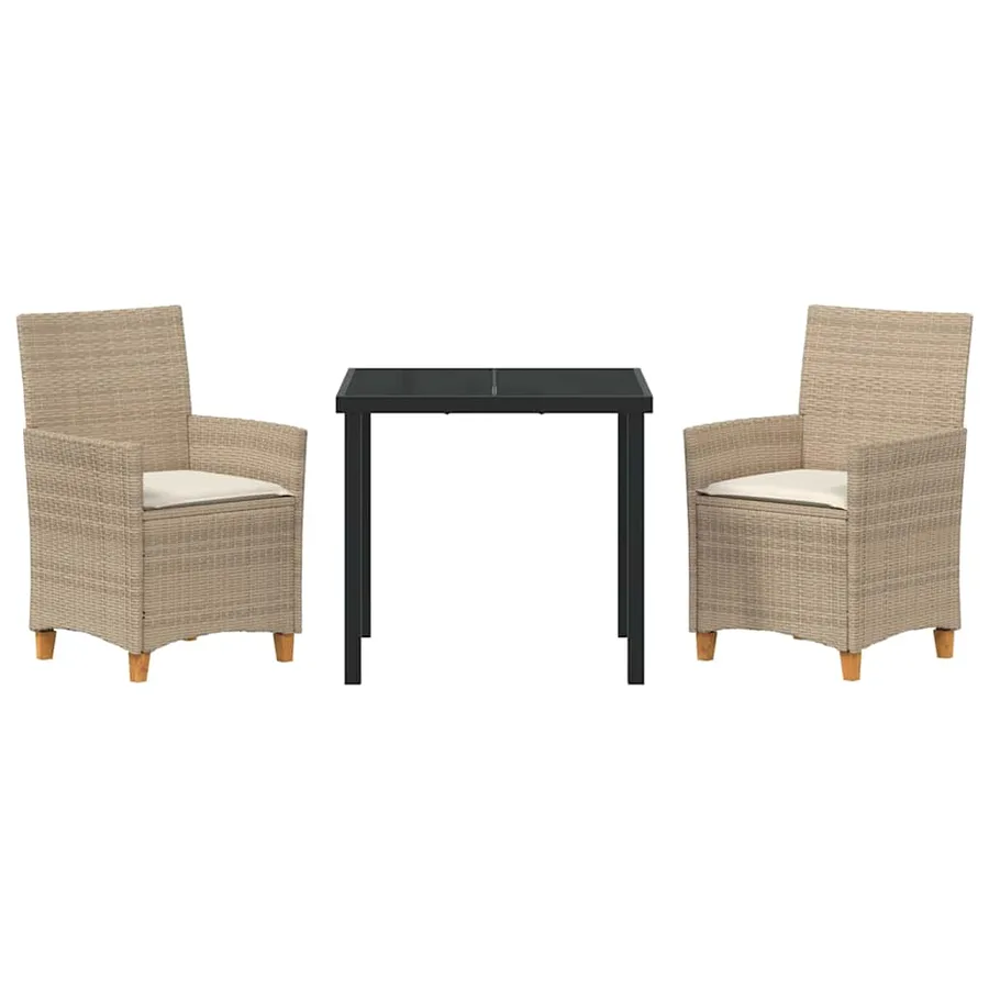 Ensemble de salle à manger pour jardin 3 pcs Beige polyrotin - 7