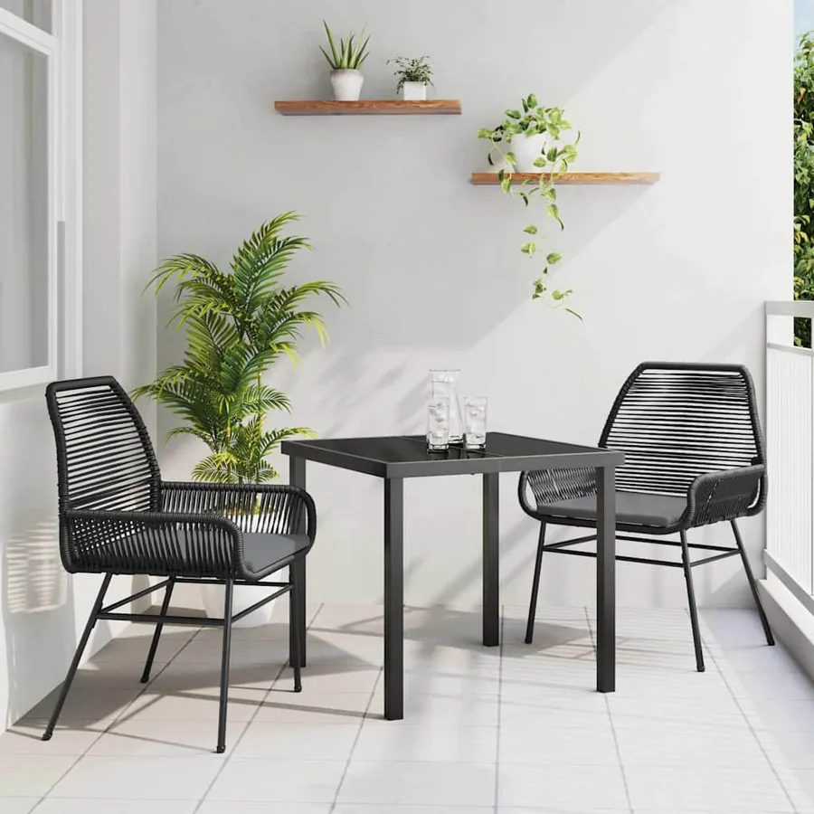 Ensemble de salle à manger pour jardin 3 pcs Noir polyrotin