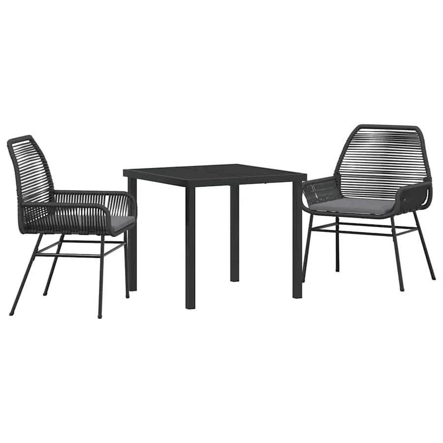 Ensemble de salle à manger pour jardin 3 pcs Noir polyrotin - 2